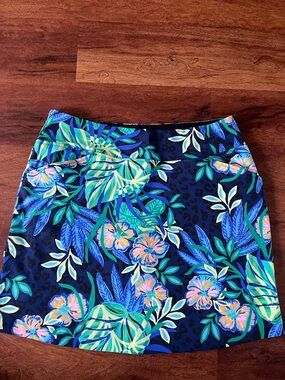 Lilly Pulitzer luxletic skort spandex tropical floral green blue sz 10